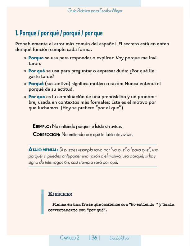 Página interior: Porque, por qué, porqué y por que